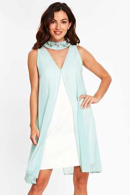 BNWT Wallis Sapphire Mint Green Coloured Embellished Neck Dress 14