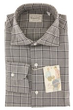Finamore Napoli Dark Blue Plaid Flannel Shirt - Extra Slim - ZA