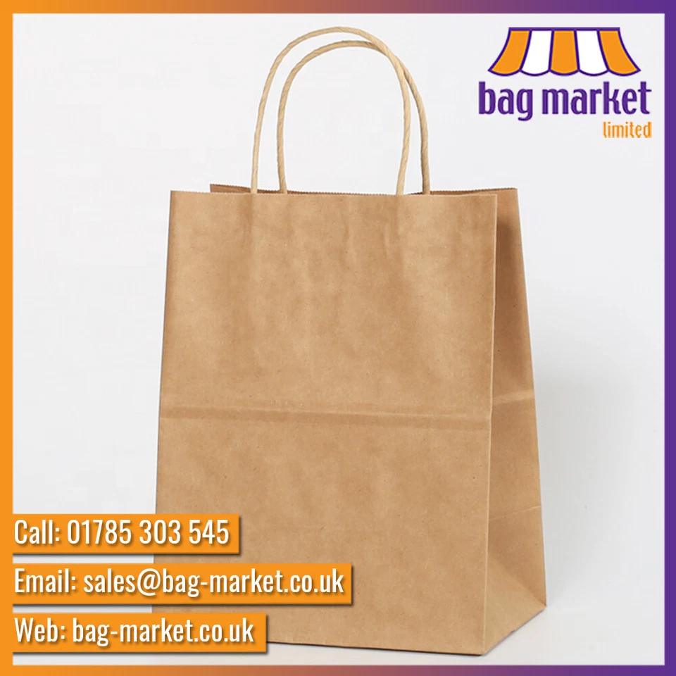 Brown Paper Bags with Handles, Twist Handle Carrier Bag Gift Shop Party Takeaway - Image 2 of 4