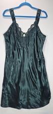 Vintage California Dynasty Green Satin Lace Slip Dress Nightgown Lingerie Size M