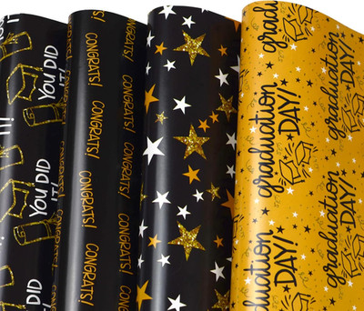 Flat Wrapping Paper Sheets - 12 Sheets with 4 Graduation Patterns - Pre Cut & Fo