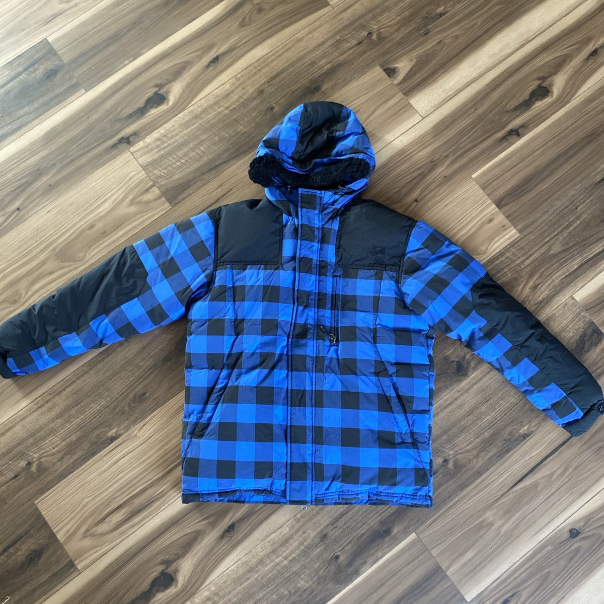 Stussy Medium Blue Plaid Down Jacket | eBay