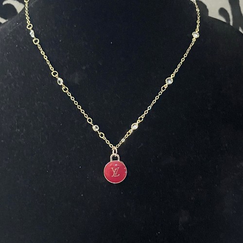 Louis Vuitton Red Zipper Pull/ Charm w/ a 16” 14K GP Chain w Crystal Accents