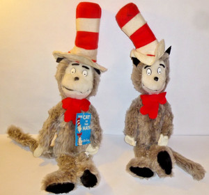 2 Cat in the Hat Gray Plush 17" Dr Seuss Vintage Eden 1980 used one w / Tag