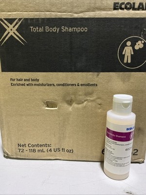 Case Of 72 Ecolab Total Body Shampoo 4 oz For Hair & Body With Moisturizers