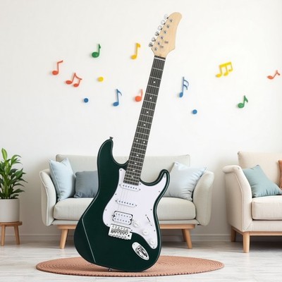 39'' Beginner ST-Style Electric Guitar Set - Full Size HSS Amp Tremolo Dark Green