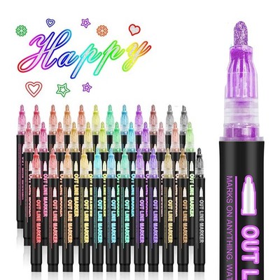 2X(1Set 36 Farben Super Squiggles Shimmer Outline Marker Pen Set Kunststoff1656