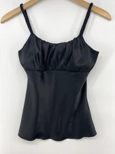 Vintage IZ Byer Y2K 00s Black Satin Cami S Babydoll Braided Straps Whimsigoth