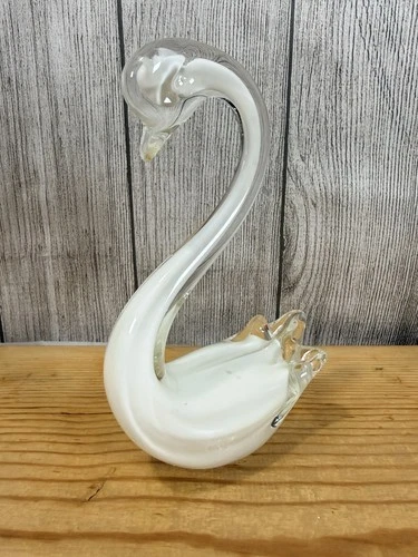 Vintage Elegant White Murano Art Glass Swan / Crane