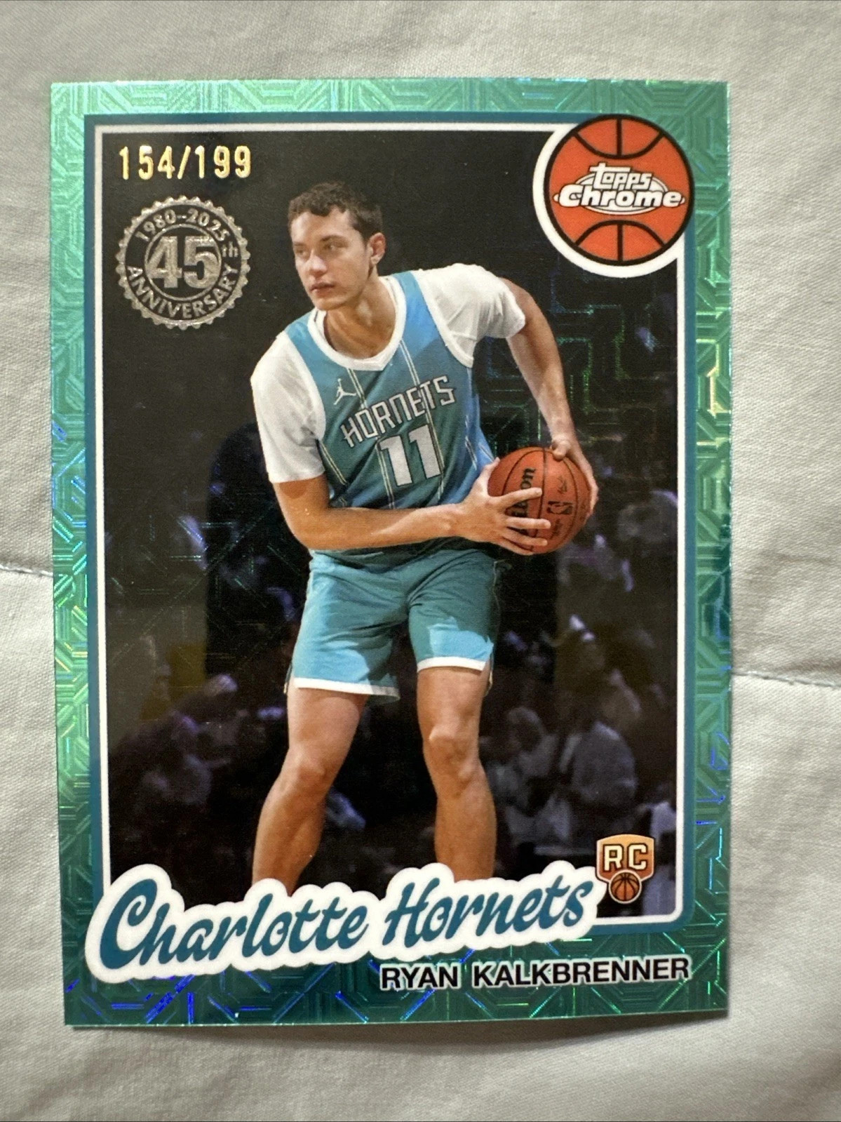 2025-26 Topps Ryan Kalkbrenner #TC-RK Chrome Teal Aqua /199 Mojo (RC) Hornets