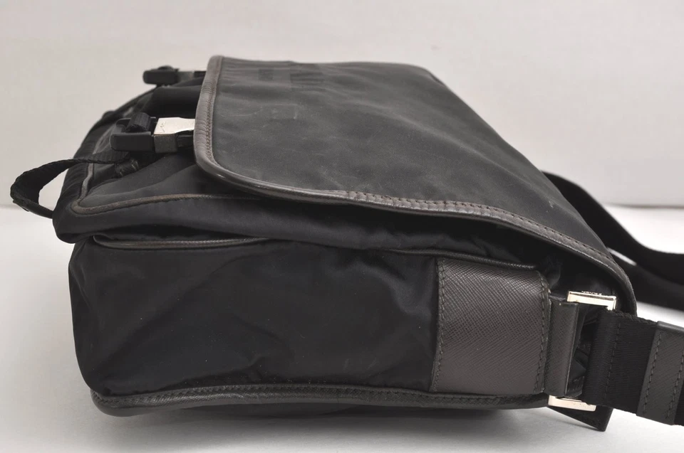 Auténtico bolso bandolera de hombro de cuero de nailon vintage de PRADA negro 4410N Foto 4 de 4