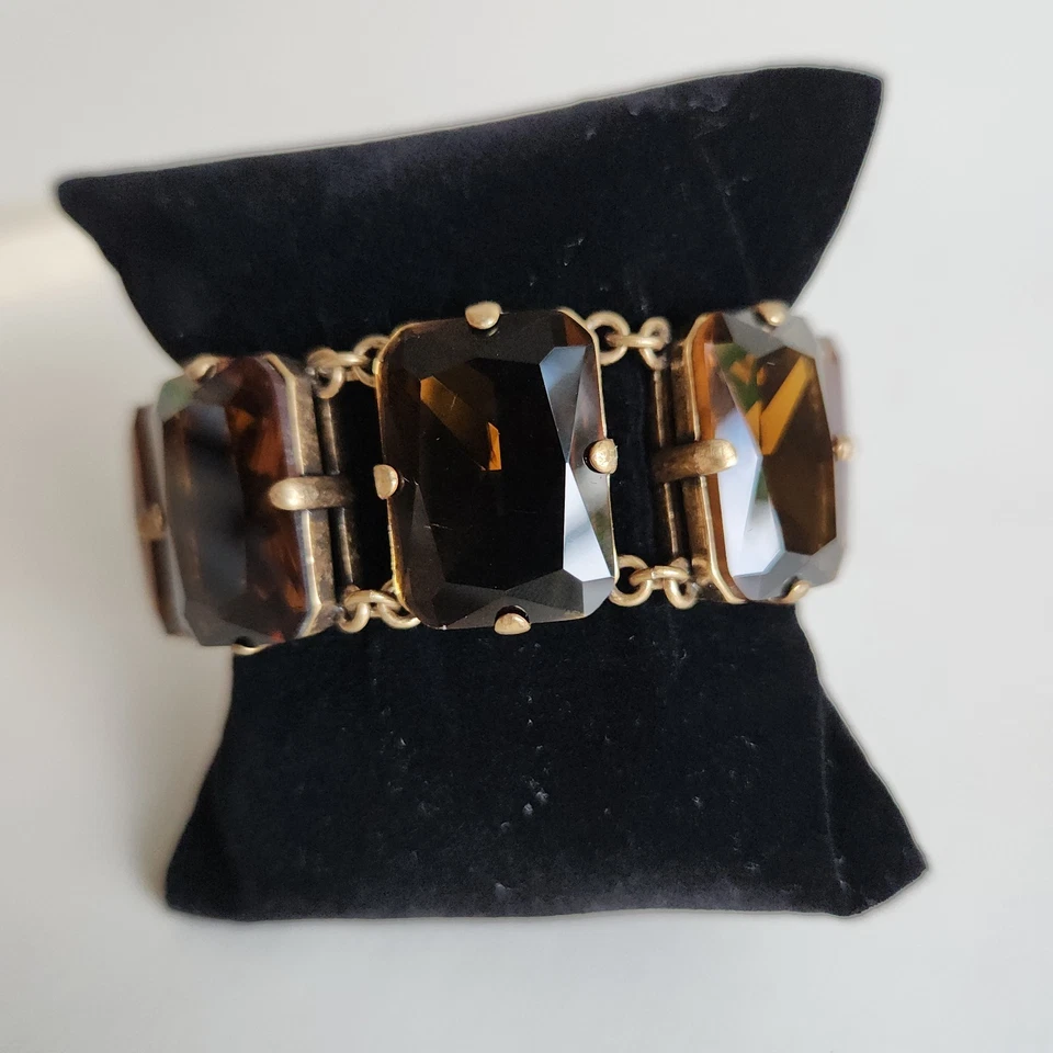"Pulsera J.Crew tono latón con grandes piedras acrílicas marrones, 7"" + extensor" Foto 2 de 4