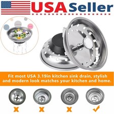 2 PACK Kitchen Sink Basket Strainer Stainless Steel and Drain Stopper Fits most