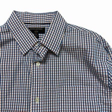Banana Republic Non Iron Slim Fit Check Dress Shirt Mens Large Blue Orange