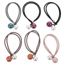 Pearl Hair Ties Set of 6 Elastic Hair Circles with Chic Pearl Decor Ponytail ...