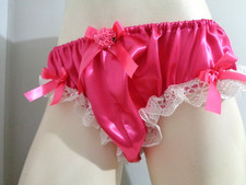 Adult sissy bold raspberry pink frilly men satin panties bloomer bikini 34-47