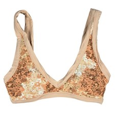 Aerie Scoop Neck Floral Print Bikini Top Tan Multi Size S