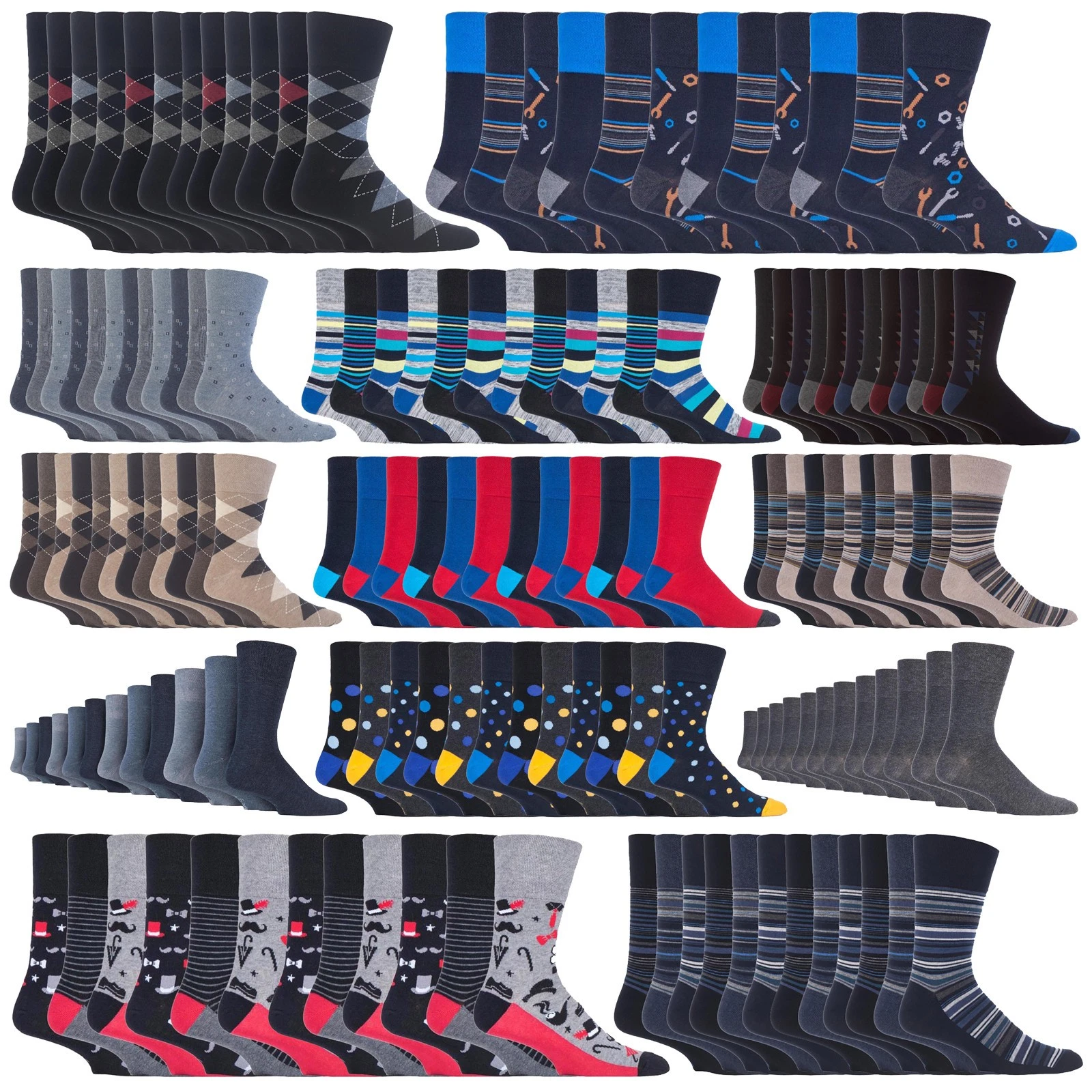 Mens Non Elastic Socks by Sock Shop Gentle Grip - 12 Pairs Cotton Soft Top Socks