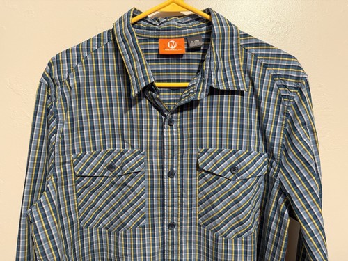 Merrell Men's Blue and Green Plaid Button Down Classic Shirt Medium 100% Cotton - Picture 4 of 12
