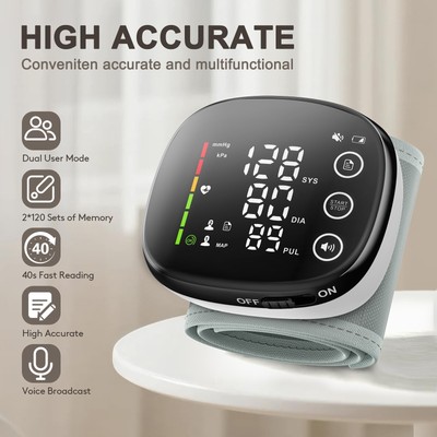 Wrist Blood Pressure Monitor with Touchscreen, 13.5 19.5cm Cuff  2×120 Memory