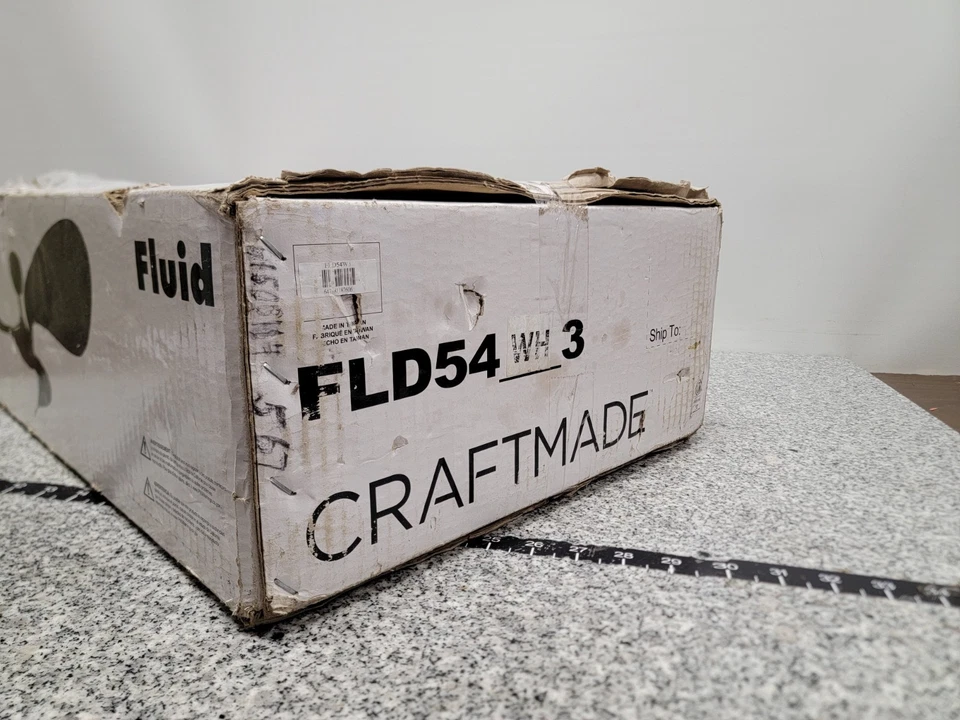 Fluido artesanal FLD54WH3 54 pulgadas Ventilador de techo blanco, clasificación de humedad, montaje en varilla descendente Foto 3 de 4