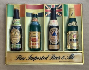 Vintage GUINNESS Imported Beer & Ale Bar Sign Store Display Harp Bass Amstel