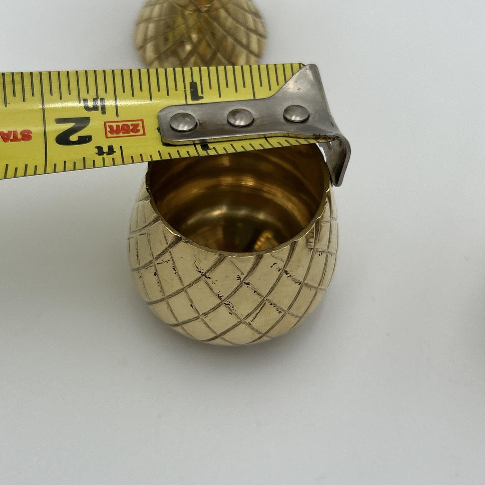 VTG MCM BRASS PINEAPPLE TRINKET BOX~CANDLE HOLDER HOLLYWOOD REGENCY 3 1/2 In Set