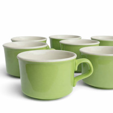 Vintage MCM Retro Avocado Green Ceramic Coffee Cups, Set of 4, Made in USA