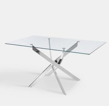 Brand New Boxed Dayton Clear Glass Dining Table With Chrome Legs - 6 Seater 