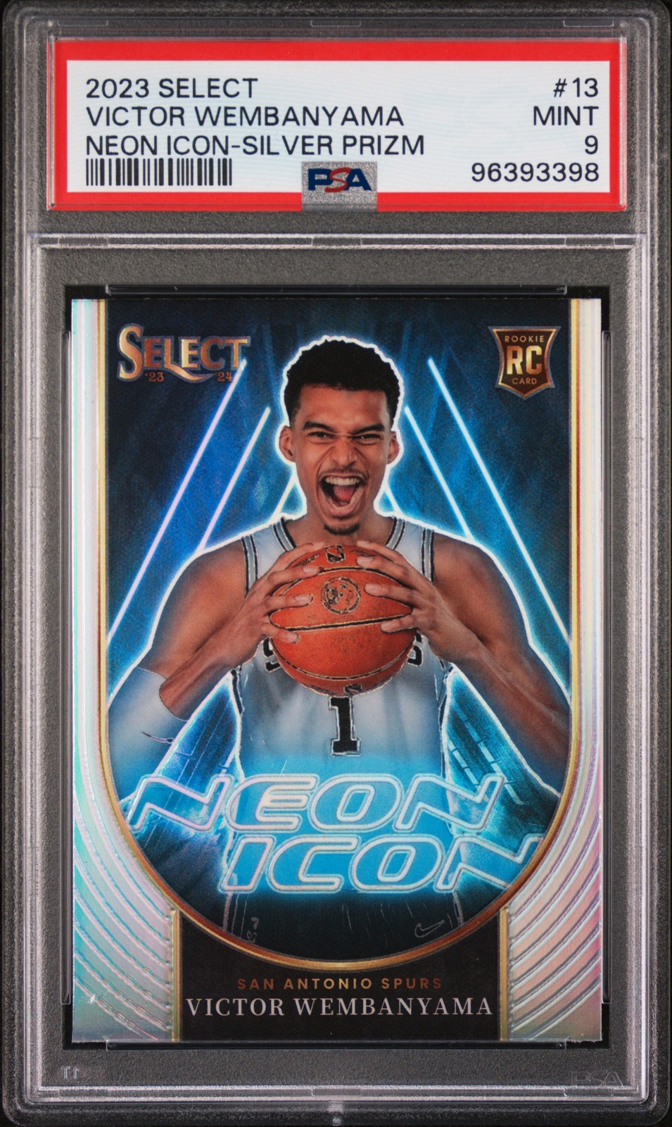 2023 PANINI SELECT NEON ICON SILVER PRIZM #13 VICTOR WEMBANYAMA PSA 9