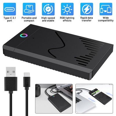USB 3.1 Type-C 2.5'' SATA 3.0 SSD HDD Enclosure RGB External Hard Drive Case New