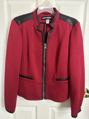 Gerry Weber Red Black Quilted Faux Leather Jacket Size 8 Office Siren Moto