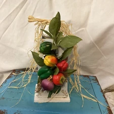 Decorative Kitchen Painted Cheese Grater On A Wooden Base Vegetables And Raffia