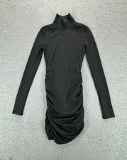 SheIn Black Size XS Ribbed Knit Mock Neck Long Sleeve Ruched Bodycon Mini Dress
