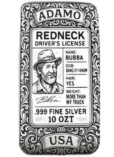 10 oz Silver Art Bar 999 - Redneck DL - Exclusive Limited Edition - Adamo Metals 74.08 per troy oz