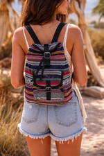 Image of Boho Woven Backpack Made in India Tribal Festival Travel Drawstring Bag