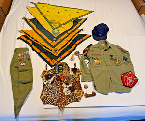 Vintage Boy Cub Scout BSA Uniform Neckerchiefs Merit Badges Hat Ring Patch + Lot