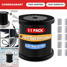 Vinyl Coated Wire Rope 100ft, 1/8" to 3/16" Black Cable for String Lights  Clot