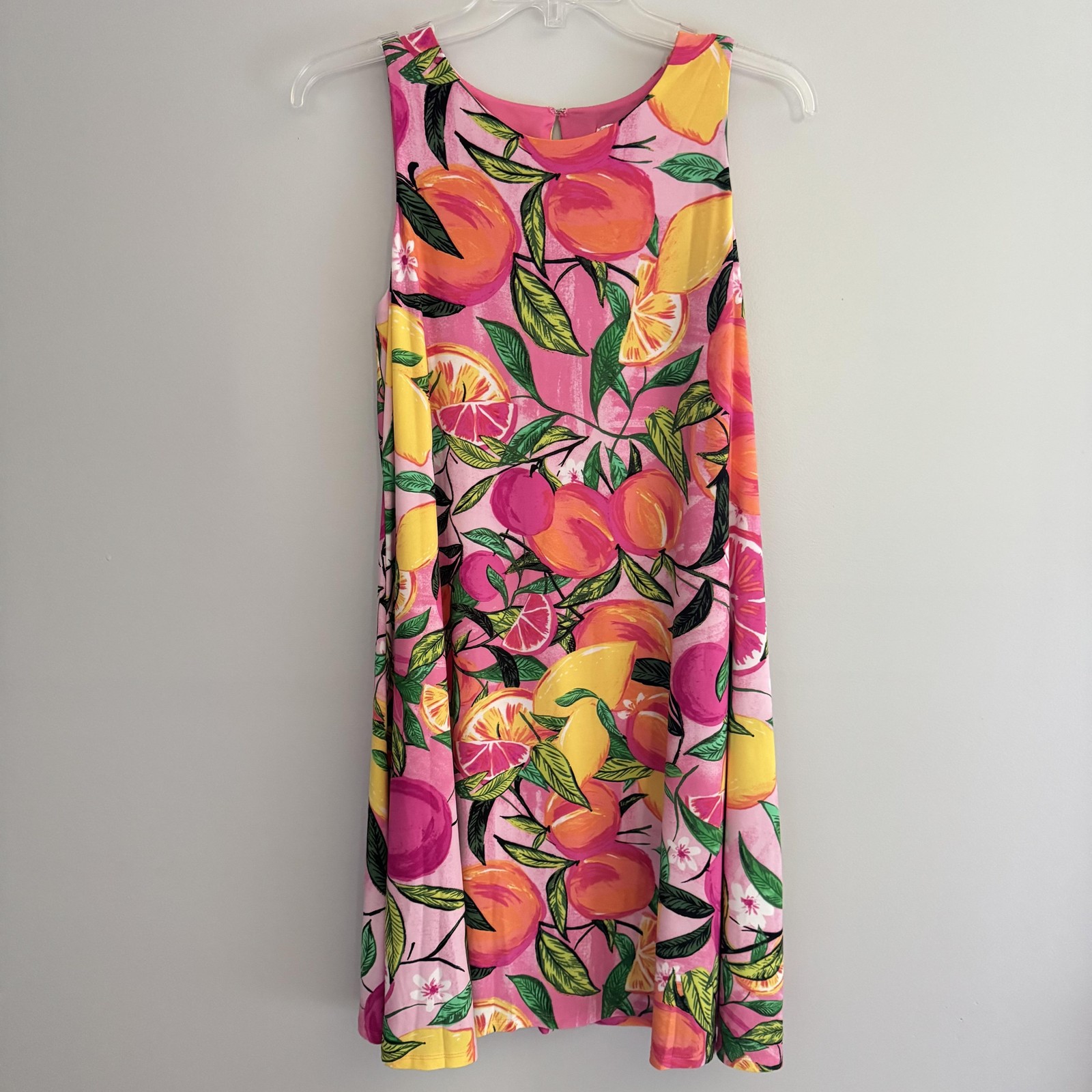 Pappagallo Dress Womens M Pink Tropical Fruit Print Sleeveless Swing Sundress
