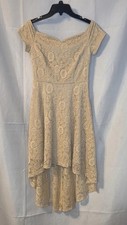 Dressystar Beige Lace High-Low Dress Size Small Short Sleeves Lined Side Zipper