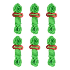 6Pcs 4mm Tent Rope 6.5ft Reflective Guyline Rope with Adjuster Green