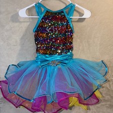 Weissman Kids Rainbow Sequin Tutu Dance Costume Blue Yellow Style 10819 Size IC