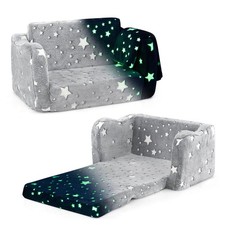 2-in-1 Kids Couch Folding Toddler Chair with Blanket Gift for 3 Kids Rainbow