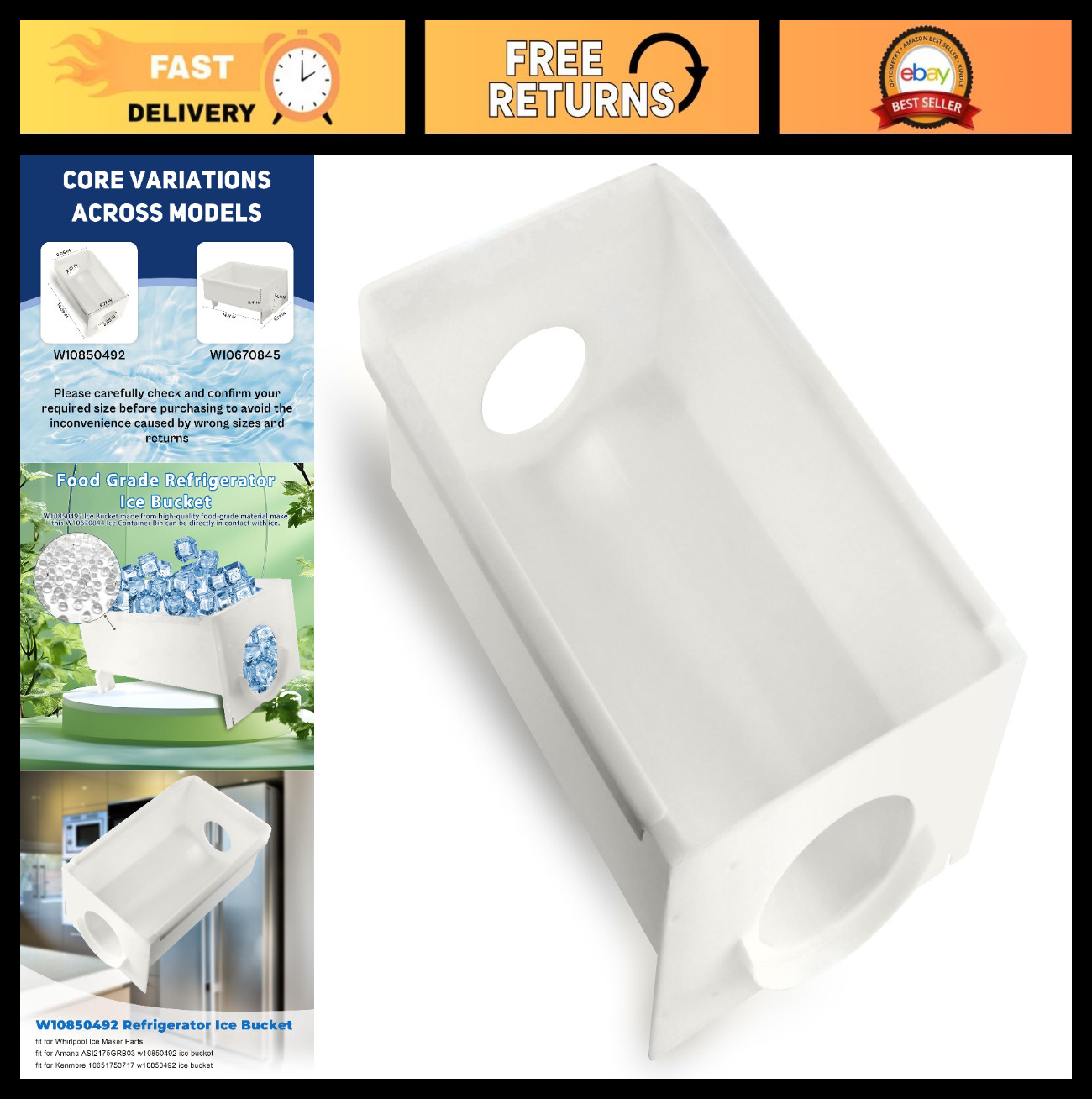 Ice Maker Bucket Replacement for Whirlpool, Kenmore, Maytag - Fits WRS321SDHZ01,
