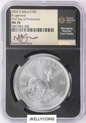2020 SOUTH AFRICA SILVER KRUGERRAND NGC MS70 FIRST DAY OF PRODUCTION TUMI SIGNED