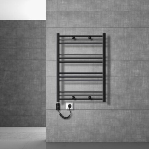 Radiateur électrique salle de bain courbé résistence 600W acier noir mat 75x80cm - Afbeelding 1 van 8