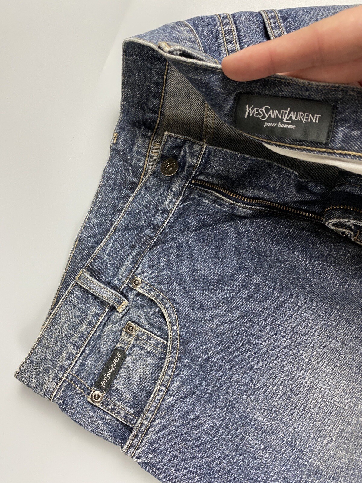 Jeans uomo Yves Saint Laurent 34x30 blu Ysl logo grande