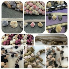  Designer Gold Black Pink Blue Black Grey Sage Teal  Pom Pom Trimming 