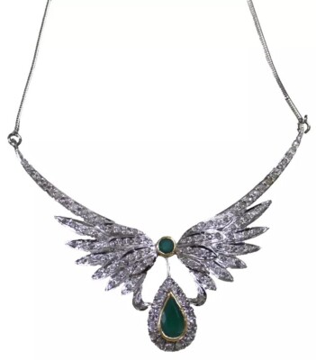 3.86ct Rose Cut Diamond 925 Silver Emerald Antique Look Necklace