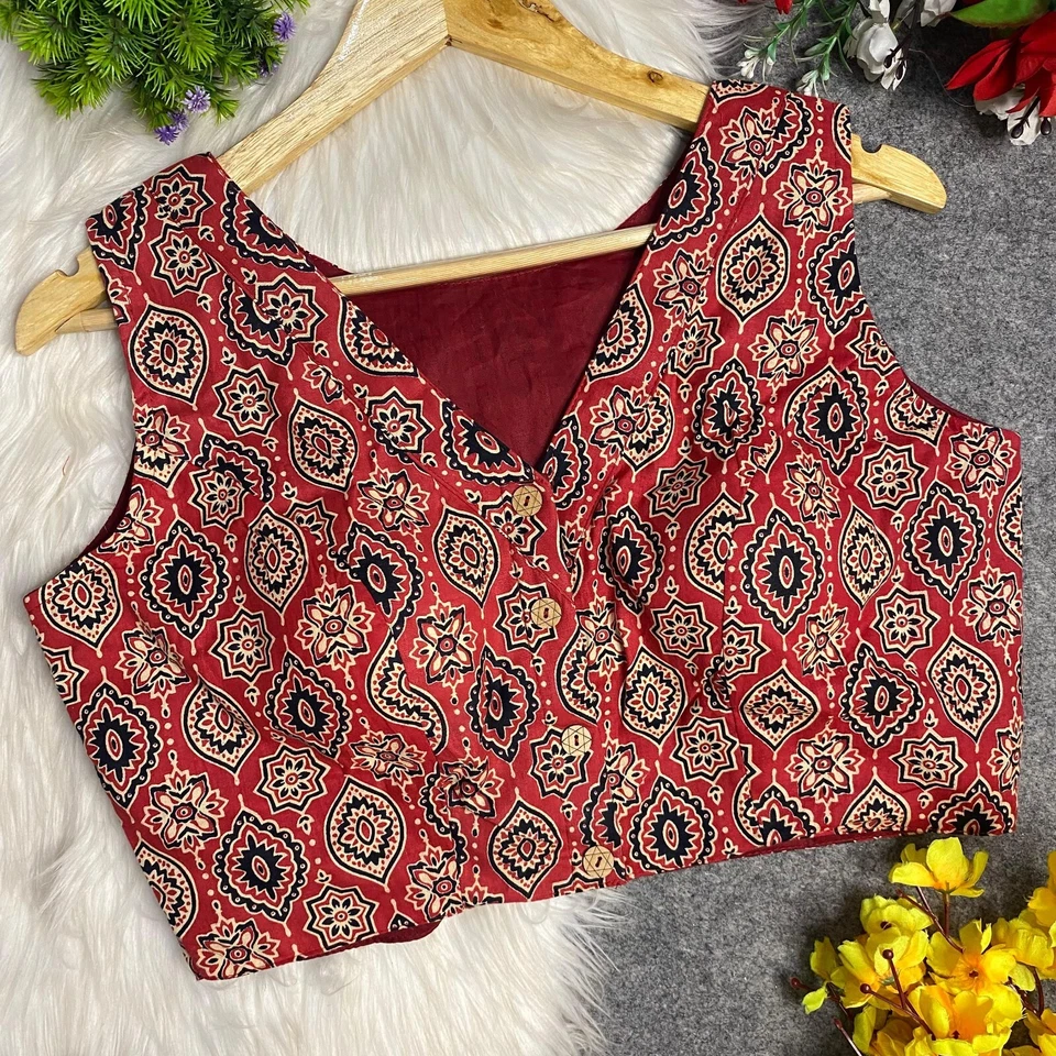 Blusa Sari Preparada Diseñador Sari Choli India Ropa de Fiesta Verano Algodón Top Foto 4 de 4